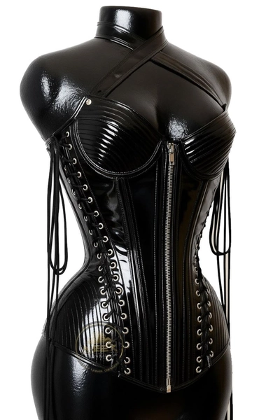 PVC Overbust Corset – Steel Boned Lace-up Waist Cincher | Gothic Steampunk Bustier Top | Cupped Dress - Etsy