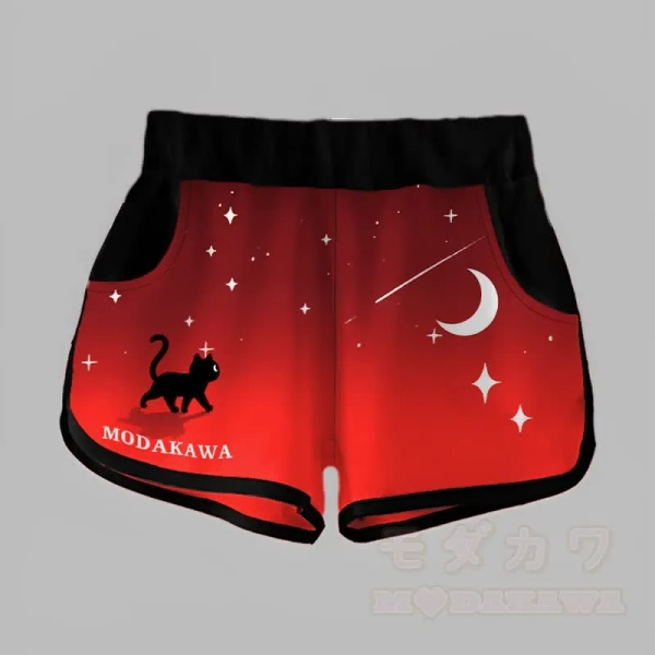 Modakawa Gradient Kitty Moon Star Print Casual Shorts