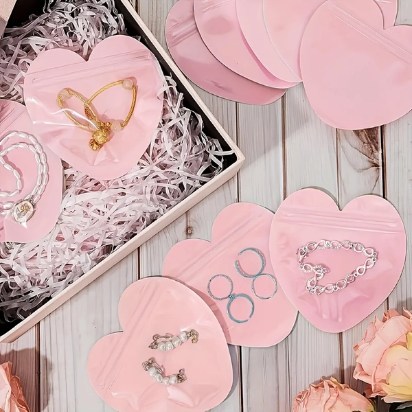 20pcs Pink Heart Jewelry Bags with Heart Cutouts & - Elegant Pastel Pink Jewelry Storage Boxes with Lid-like Top, | Secure Closure For Necklaces, Earrings, Bracelets | Ideal Gift Wrapping For Weddings, Birthdays, Valentine'S Day, Christmas