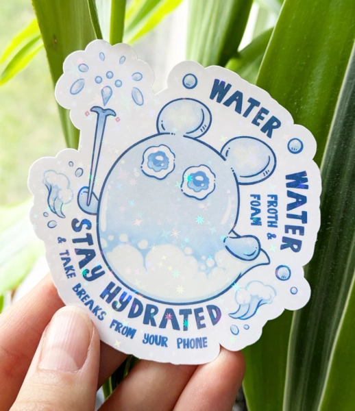 Nixie Drippy FFXIV Self-care Sticker - Stay Hydrated & Take Breaks - Final Fantasy 14 - Holographic - Etsy