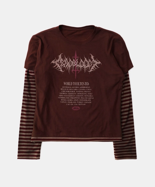 2025 World Tour Layered Long Sleeve - Burgundy/Striped