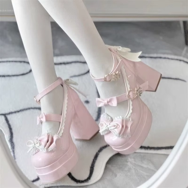 Lovely Girls Lolita Bowknots Platform Block Heels Shoes Platform ,Female Students Sweet High-heeled Delicate Elevator Mary Janes - AliExpress 322