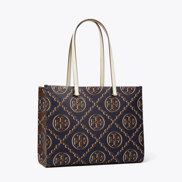 T Monogram Contrast Embossed Tote in blue, size OS