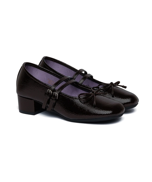 SQUARE TOE TWO STRAP MARYJANES(4CM) - BROWN