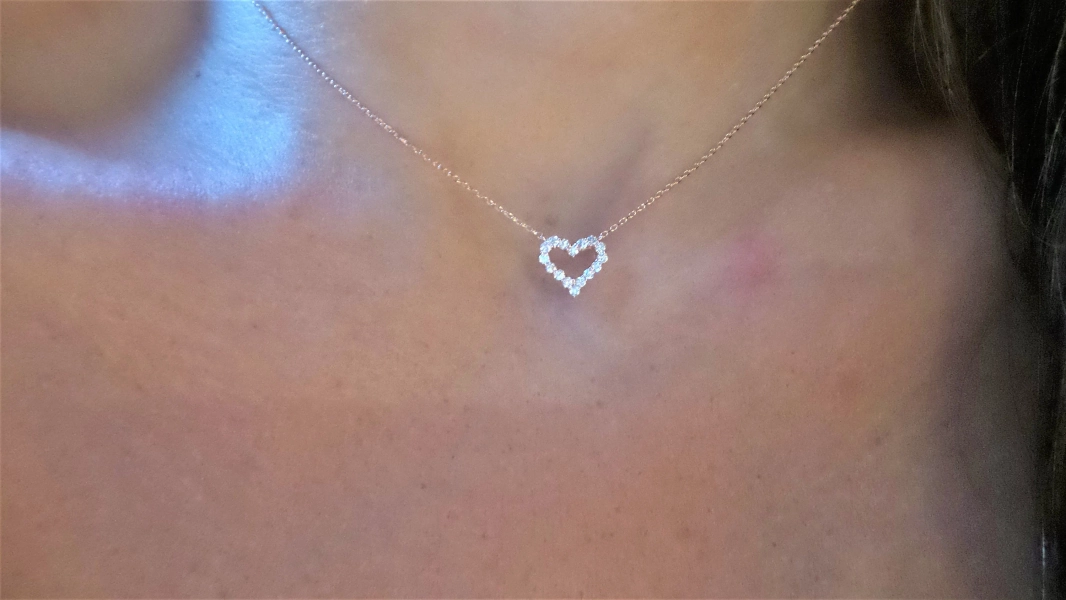 14k Rose Gold Diamond Heart Necklace: Handmade .25ct Diamond
