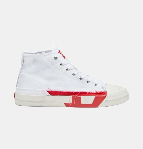 S-D-Verse-Sneakers montantes en toile à effet sali Blanc et rouge - Diesel