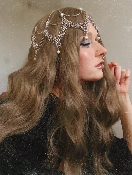 Handmade Chainmail Headpiece with Freshwater Pearls / Stainless Steel / Fantasy / LARP Jewelry