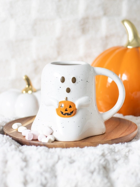 Something Different White Ghost Shaped Mug with Pumpkin - Size ONE
