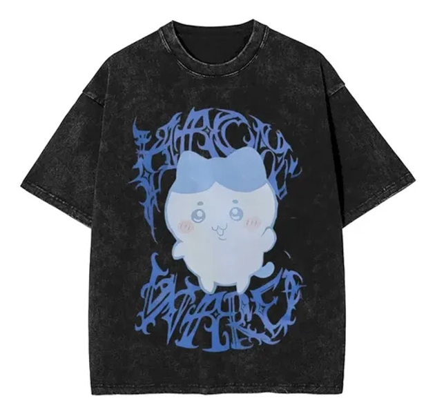Camisetas Lavadas Chiikawa Heavy Metal Usagi Hachiware Stree