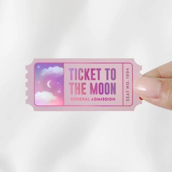 Holographic Ticket to the Moon Vinyl Sticker | Cute Kawaii Stationery Dreamy His Her Valentines Gift Aesthetic Lofi Holo Vibes