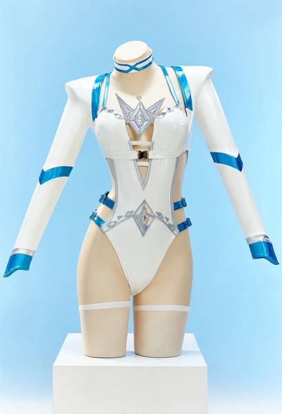 Rival Girl White Queen Derivative Sexy Cosplay Costume Set Hollowed Out Tied Bodysuit with Short Jacket and Choker