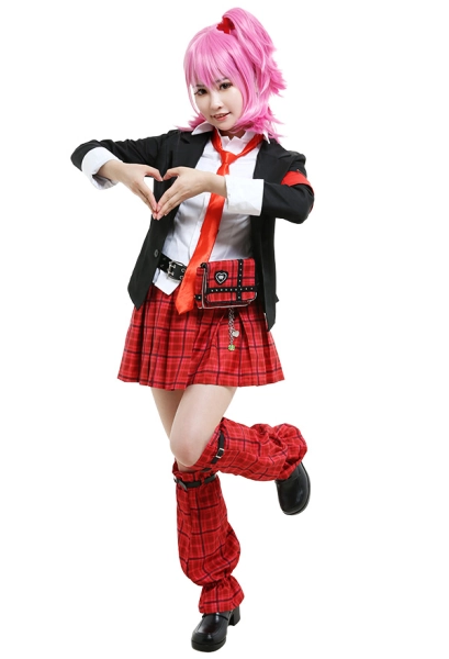 Shugo Chara Amu Hinamori JK Uniform Set Cosplay Costume Outfit with Belt Waist Bag Leg Covers Arm Accessories Tie Headdresses