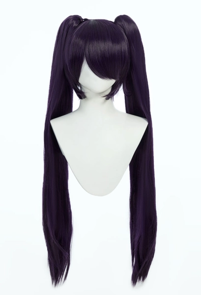 Cosplay Wig Long Dark Purple Double Ponytail Wig with Clips