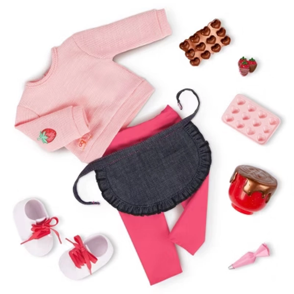 Our Generation Ready for Chocolate Baking Outfit & Accessories for 18" Dolls: 10-Piece Clothing Set with Plastic & Polyester Material