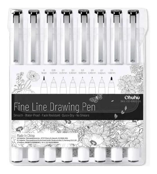 Ohuhu 8 Marcador Tiralíneas Para Dibujo. Negro
