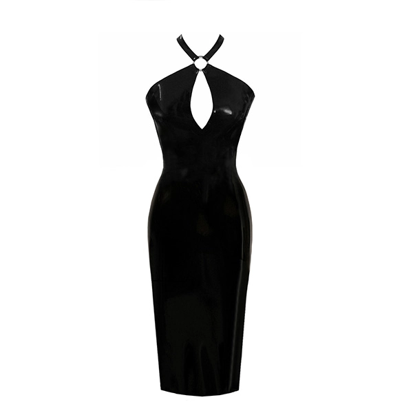 Latex Encounter X Neck Pencil Dress in supatex black