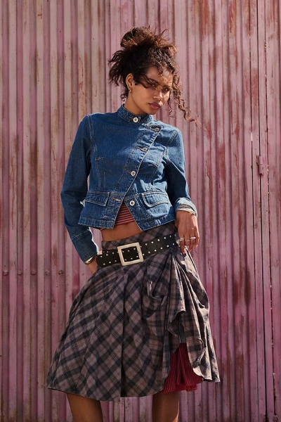UO Olga Check Hitched Midi Skirt