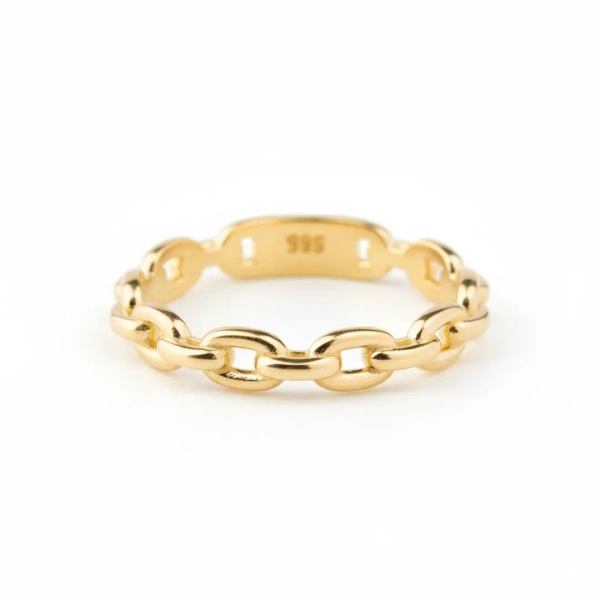 14K Solid Gold Chain Link Ring - Bold Paperclip Design - Etsy