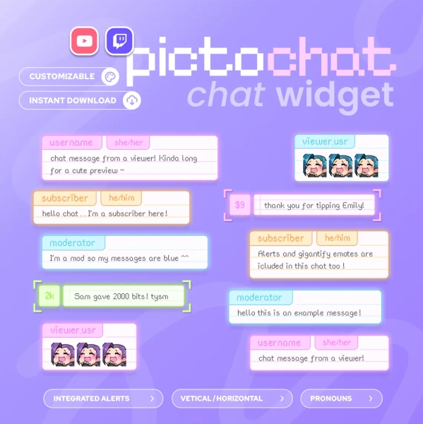 PictoChat Widget | Twitch & Youtube |  Customizable | Chat with Alerts |  StreamElements OBS Streamlabs by CiariDesigns (@CiariDesigns)