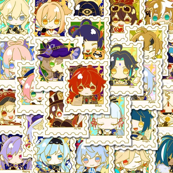 50PCS Genshin Stamp Stickers Cute Genshin Impact Decorative Sticker Set