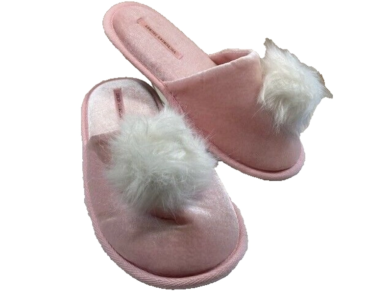 Victoria's Secret Pink Pom-Pom Slip On Slide Slippers Women's Size Large 9-10