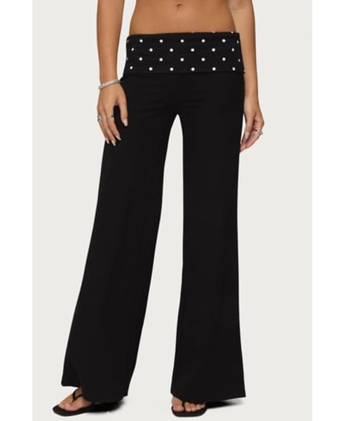 Edikted Women's Reeva Polka Dot Fold Over Pants - Black