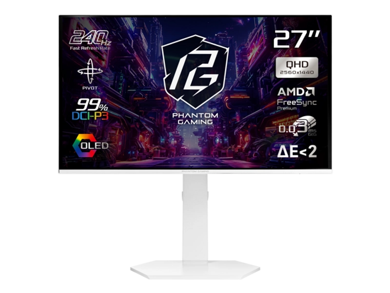 ASRock Phantom Gaming  27 inch QHD 2K 1440P 240Hz AMD FreeSync Premium 0.03ms HDR10 OLED White Gaming Computer Monitor with Height Adjustable, Swivel, Pivot & Tilt Stand PGO27QSA-W - Newegg.com