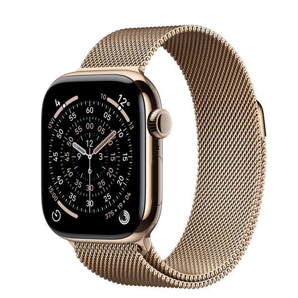 Apple Watch Series 11 GPS + Cellular, 42mm Gold Titanium Case with Gold Milanese Loop