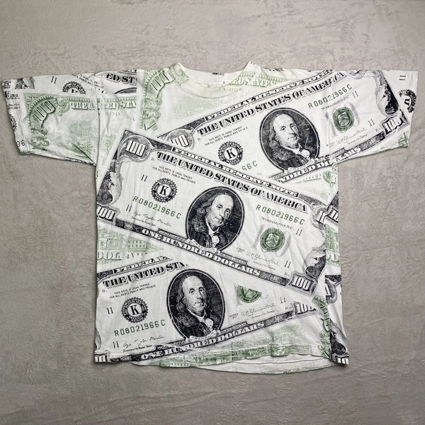 Vintage Dollar Bill Print T Shirt