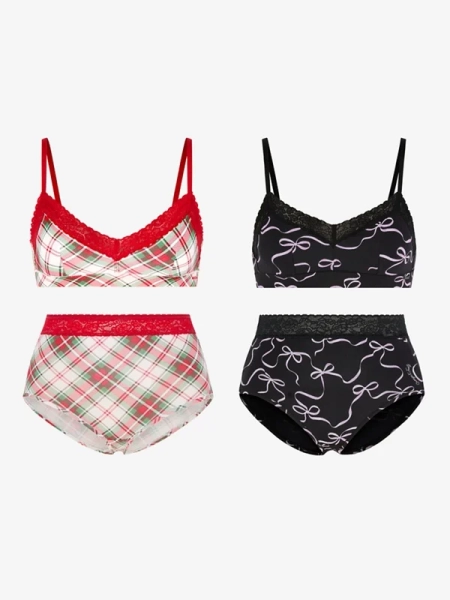 Cotton Essentials Bralette Shortie 4-Piece Set - Savage