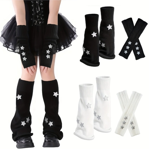 2 Pairs/ Set, Women'S Socks Star Warm 1 Leg Cover + 1 Arm Sleeve, Sweet And Cute Thigh High Socks Set, Clothing Props, Playful Style, Fashion Trend