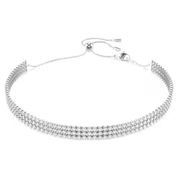 Matrix choker, Round cut, White, Rhodium plated