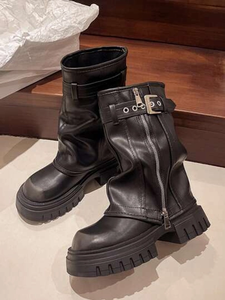 2025 New Thick Sole Platform Flared Leg Boots For Women, Autumn Retro Brown Short Knight Boots,Y2k Shoes