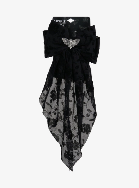 Cosmic Aura Death Moth Black Lace Hair Bow