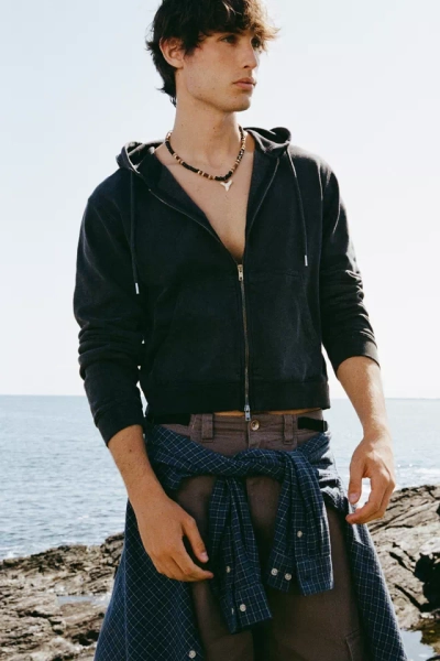 BDG Bonfire Solid Zip-Up Hoodie Sweatshirt