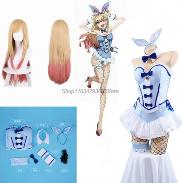 My Dress-Up Darling Kitagawa Marin Cosplay Blue Bunny Girl Marin Kitagawa Wig Bunny Ear Cosplay Costume Con Outfit - AliExpress 200000532