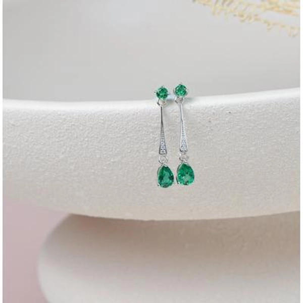 Genuine Emerald Art Deco Earrings 925 Sterling Silver, Lab Emerald Jewellery, Dainty Vintage drop earrings