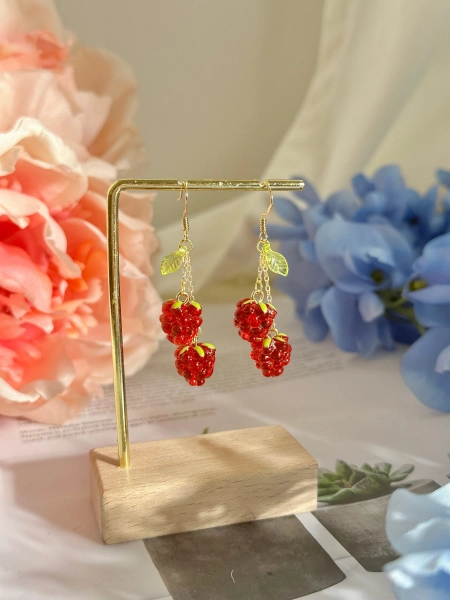 Cute Raspberry Earrings, 14K Gold Red Berry Earrings, Fruit Earrings, Summer Earrings, Aesthetic Jewelry, Funky Earrings, Gift for Her
