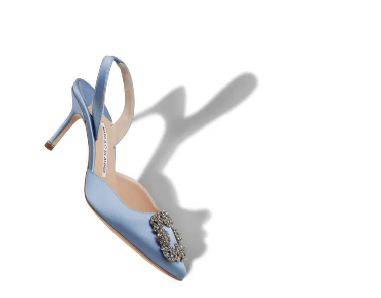 Light Blue Satin Slingbacks