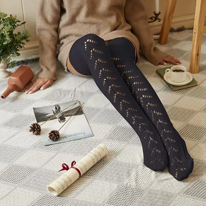 Pcavin Thigh High Socks for Women Cable Knit Over the Knee Boot Socks, Long Warm Leg Warmers Winter - 007d Black Style