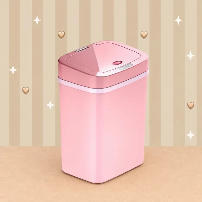 Ninestars 3 Gallon Automatic Trash Can, 12L Touchless Motion Sensor Bathroom or Bedroom Garbage Can with Odor-Sealing Lid, Impact-Resistant ABS Plastic, Pink - Pink - 3 Gal - Trash Can
