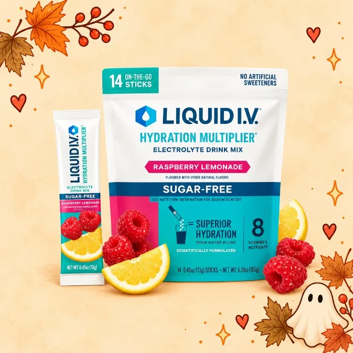 Liquid I.V. Sugar Free Electrolytes, Raspberry Lemonade,14 Count | Scientifically Formulated | Clinically Proven Hydration | Zero Sugar | No Artificial Sweeteners | Non-GMO | Powder Drink Mix - Raspberry Lemonade - 14 Count