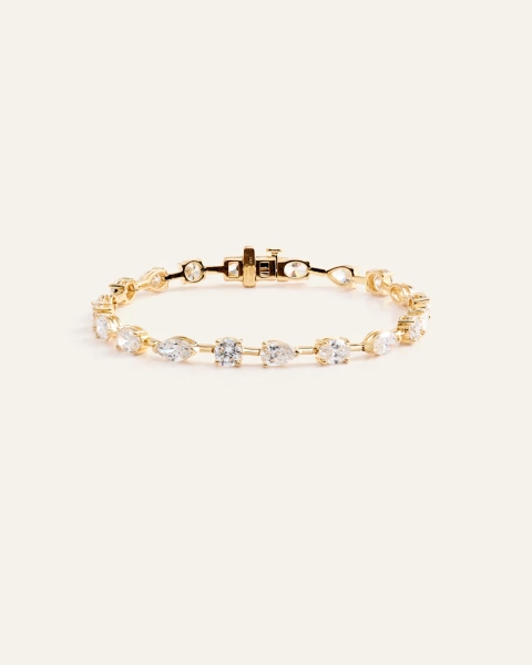 14K Gold Lab Grown Diamond Mixed Shape Tennis Bracelet in Yellow Gold