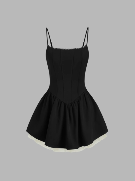 Square Neck Bowknot Ruffle Layered Mini Dress