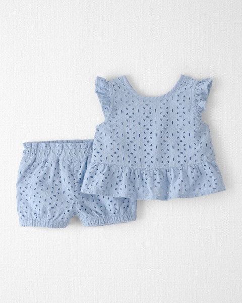 Baby Girl 2-Piece Organic Cotton Eyelet Top & Short Set