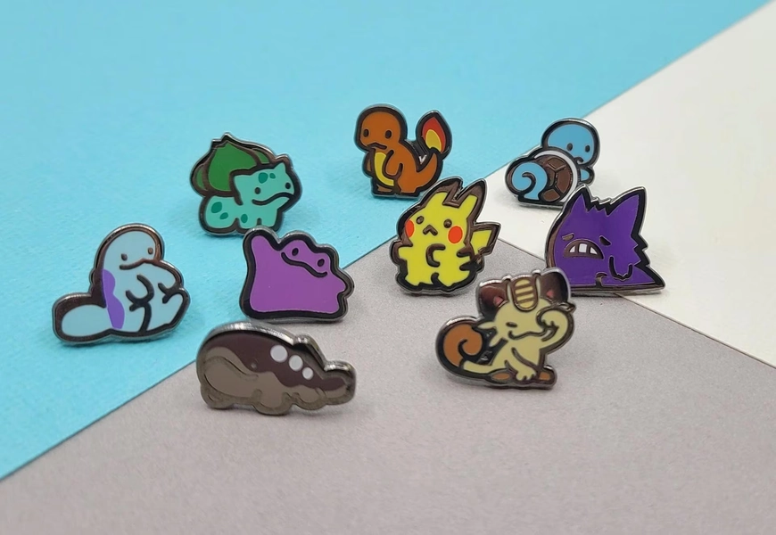 Mini Mon Hard Enamel Pins: Bulbasaur, Charmander, Squirtle, Pika, Meowth, Ditto, Gengar, Quagsire, Clodsire
