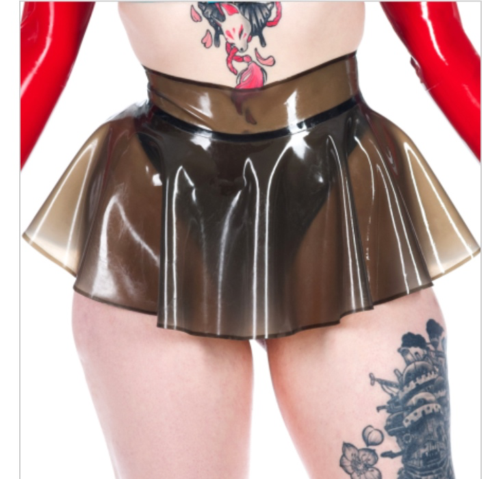 Translucent black latex mini skirt