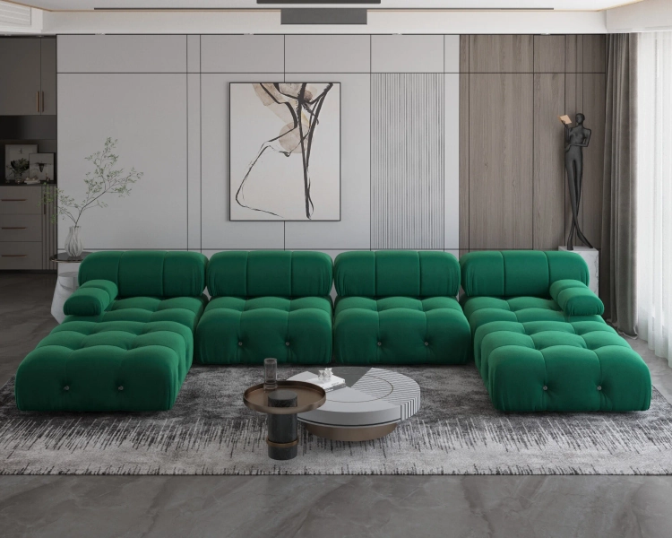 Sodrens Sectional Sofa,U-Shaped Modular Couch with Ottomans,Modern Velvet Sofa Set for Living Room,Green