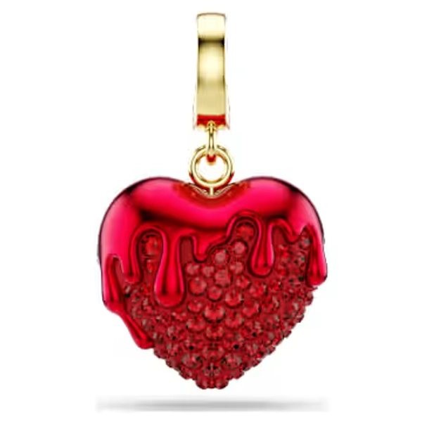 Idyllia charm, Round cut, Heart, Red, Gold-tone plated