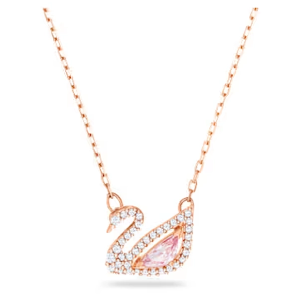 Swan necklace, Swan, Pink, 18K rose gold finish